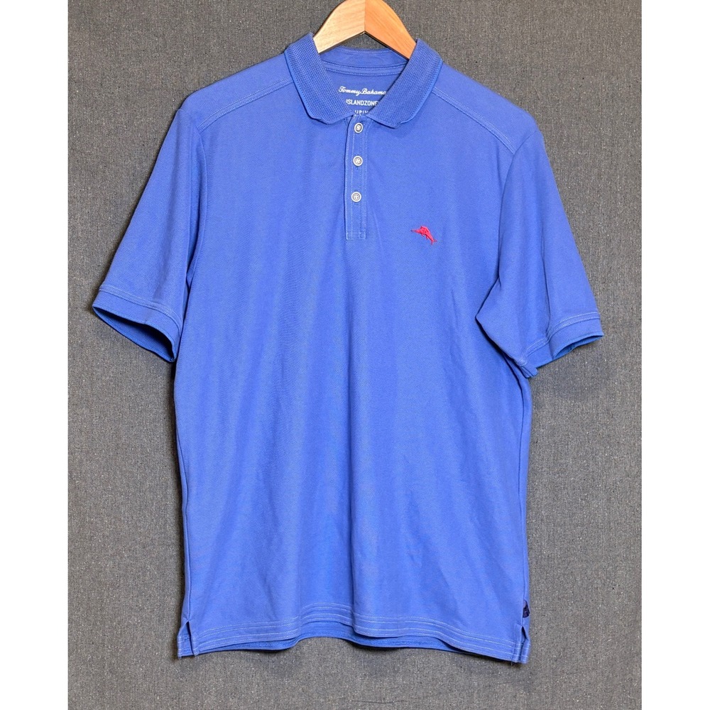 Tommy Bahama IslandZone Supima Polo Shirt Mens Medium Blue Short Sleeve